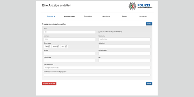 Maske Internetwache/ Onlineanzeige